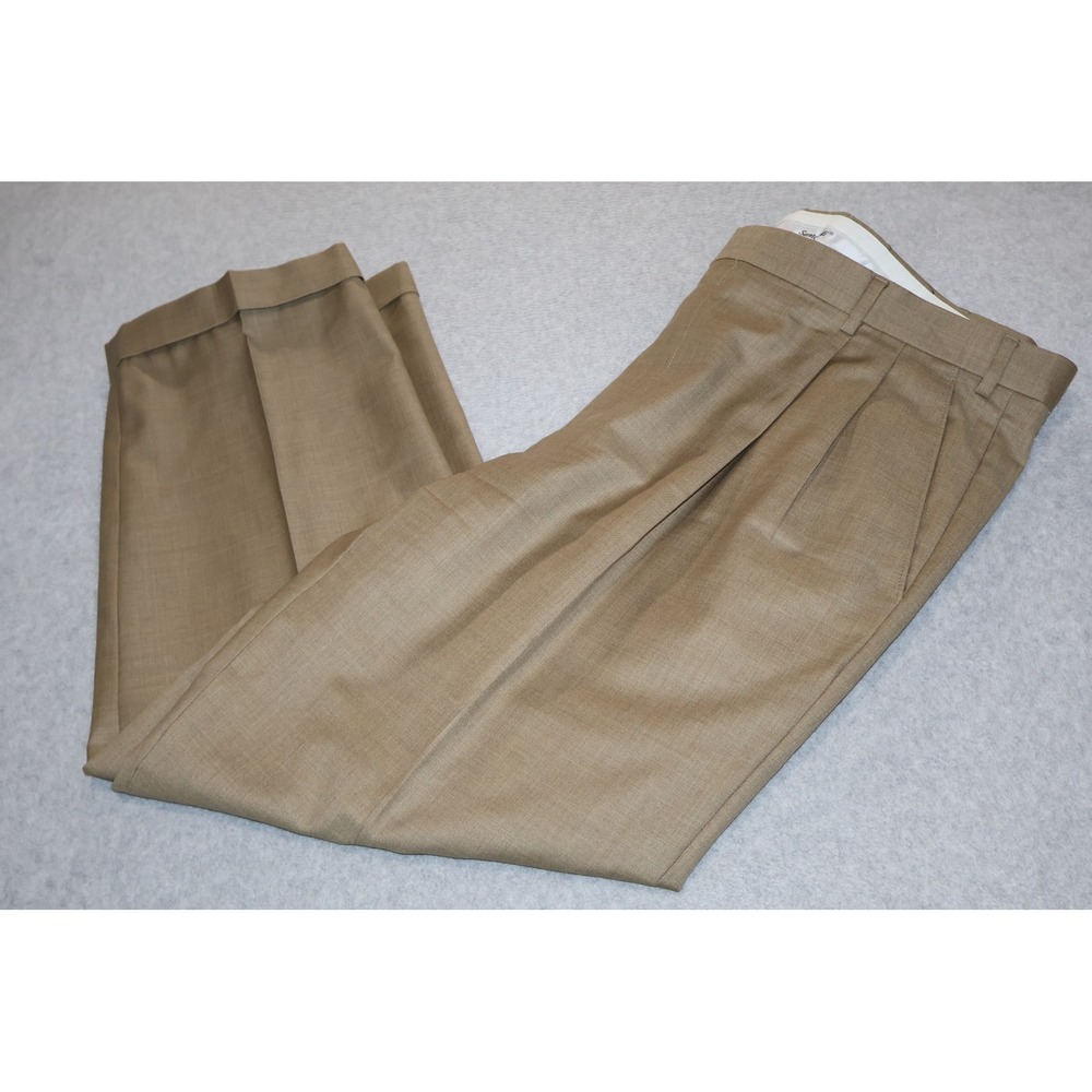 Santorelli Luxury Serge Men 42x30 Pleated Cuffed Virgin Wool Dress Pants Italy